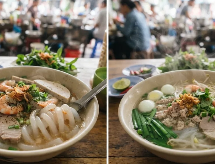 Bánh canh và hủ tiếu khác nhau thế nào về sợi, nước dùng và cảm giác khi ăn?