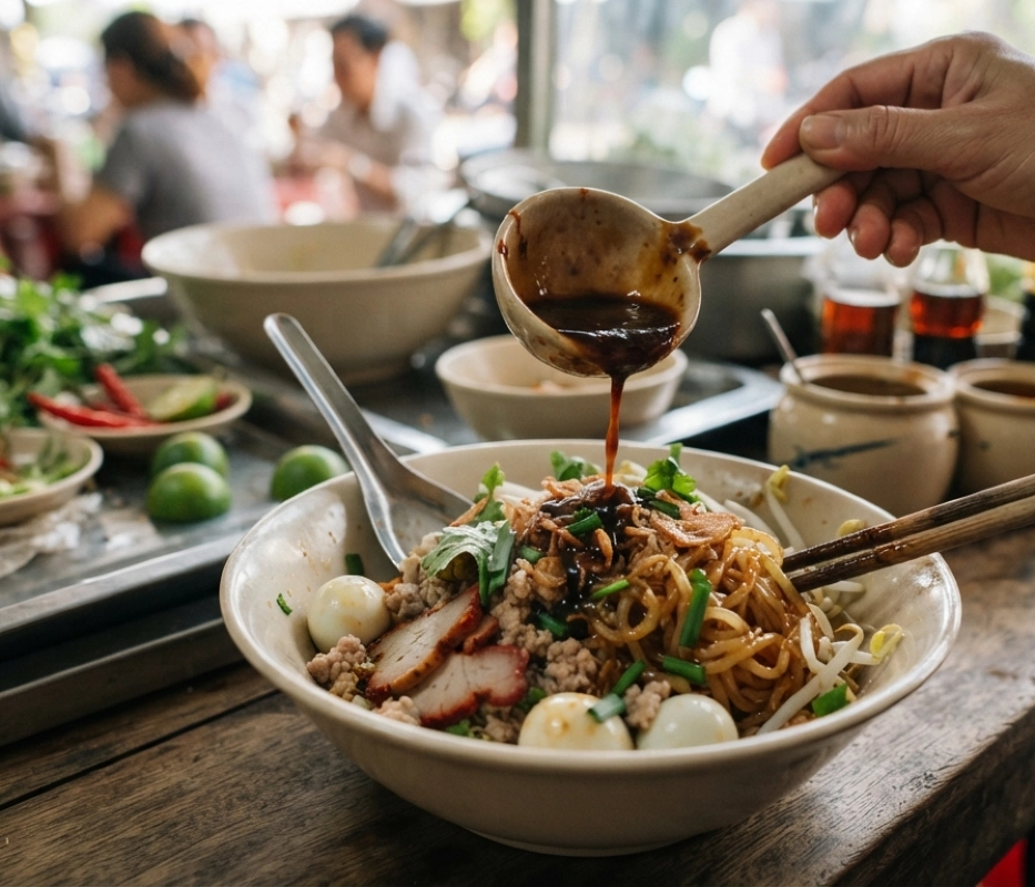 Hủ tiếu khô nên trộn nước sốt trước hay thêm từng ít một?